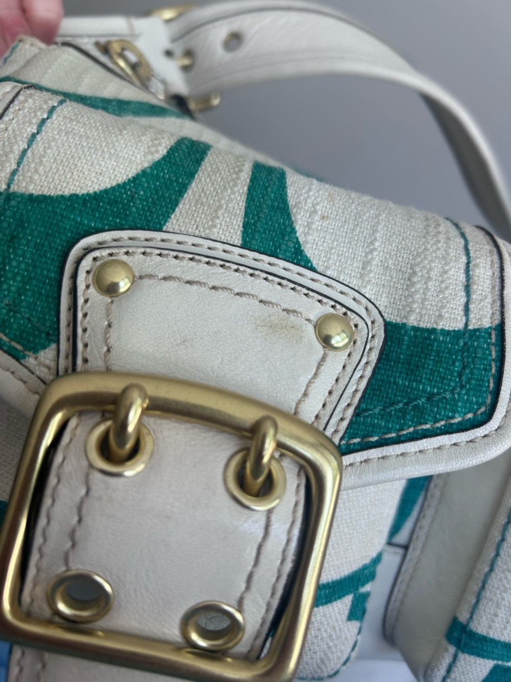 Coach 65th Legacy Double Buckle Green & Cream Shoulder Bag - Picture 6 of 8